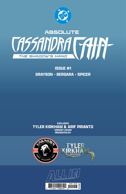 ABSOLUTE CASSANDRA CAIN THE SHADOW'S HAND #1 (ONE SHOT) TYLER KIRKHAM BATTLE DAMAGED EXCLUSIVE VIRGIN PRESALE 9/23/26