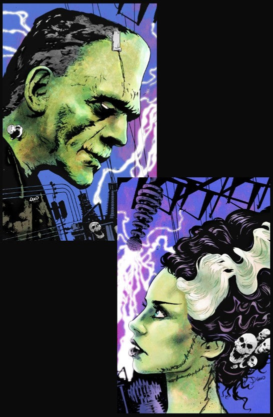 ART OF GREG LAND FRANKENSTEIN AND BRIDE EMBOSSED FOIL NYCC EXCLUSIVE SET LTD 200